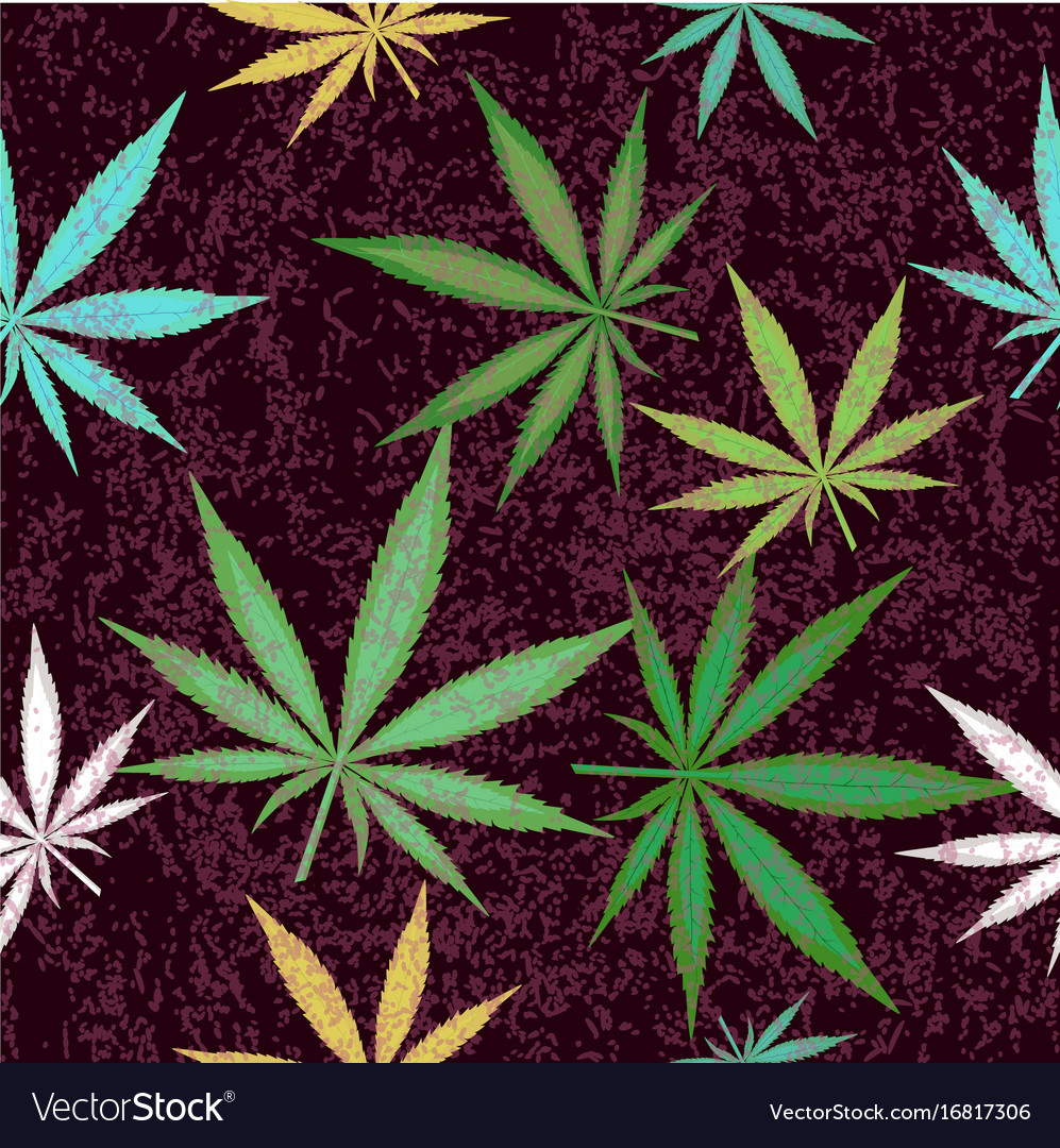 Seamless pattern with colorful leaves of marijuana