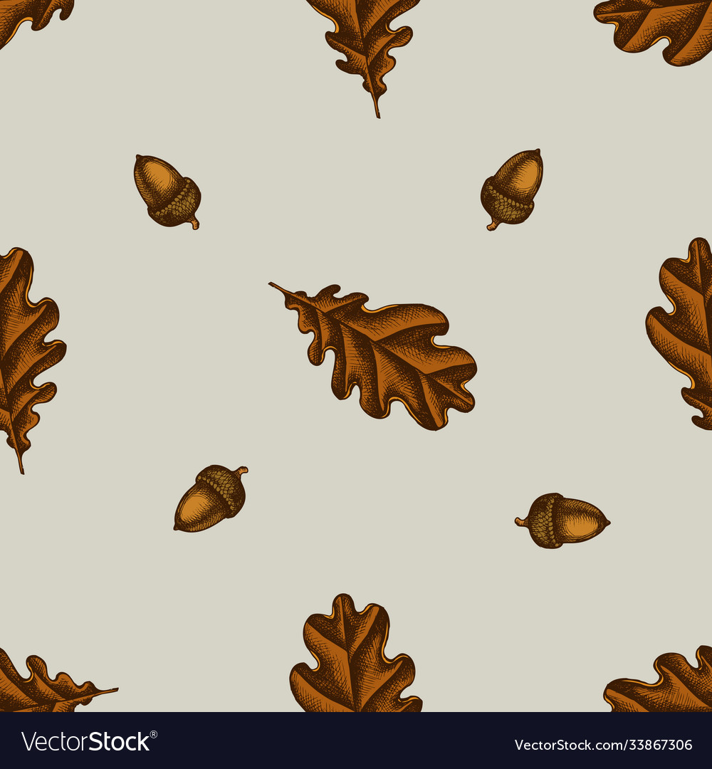 Seamless pattern with hand drawn colored oak