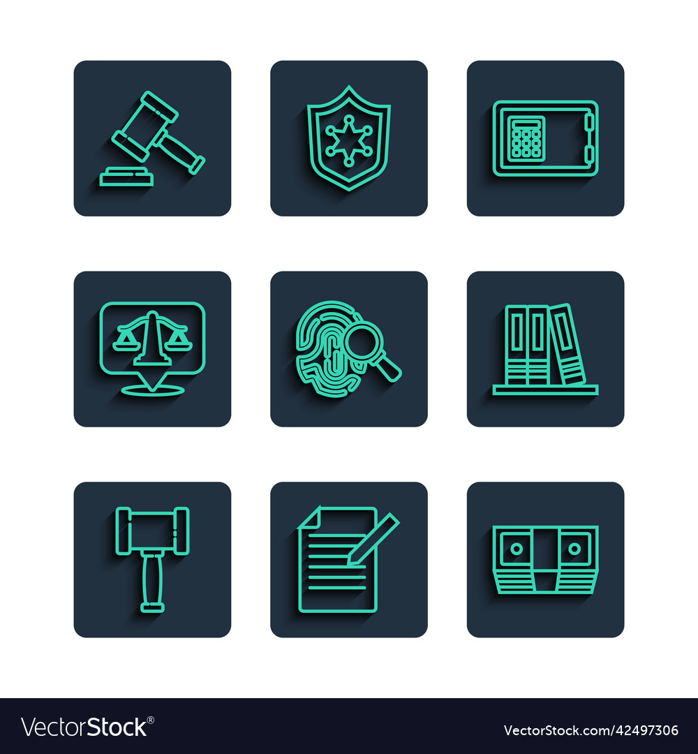 Set line judge gavel document and pen bribe vector image Set line judge gavel document and pen bribe