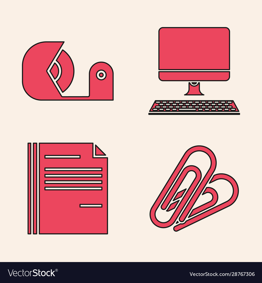 Set paper clip scotch computer monitor vector image Set paper clip scotch computer monitor