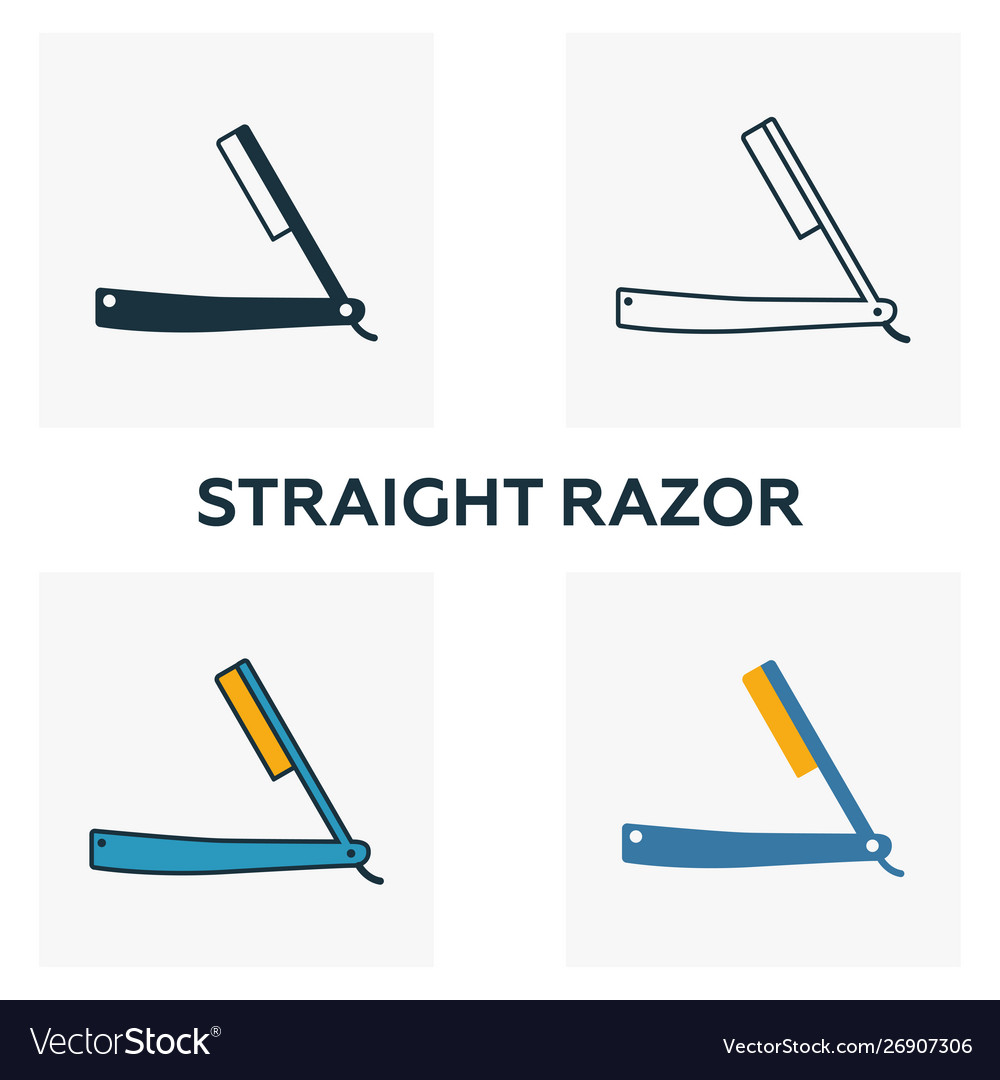 Straight razor icon set four elements in different