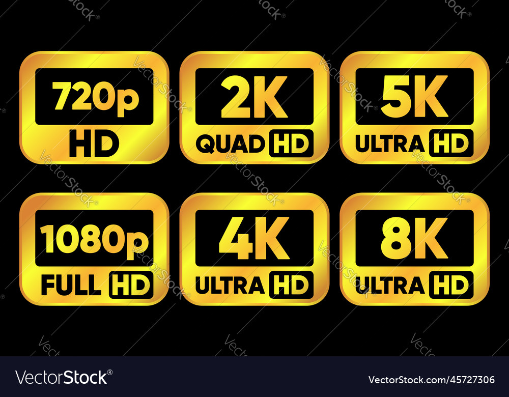 Ultra hd icon collection 720 1080 4k 5k and 8k Vector Image