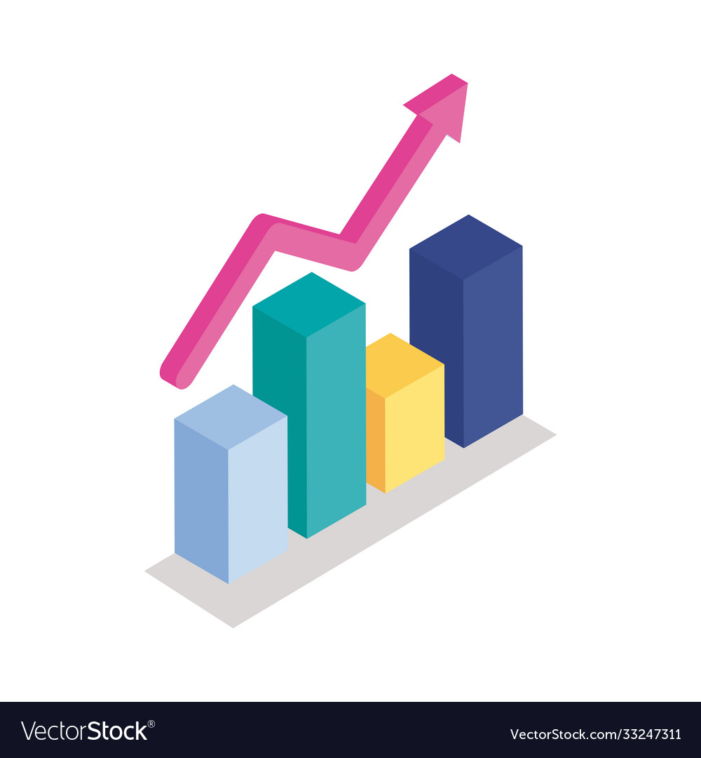 Bars chart with arrow isometric line style icon