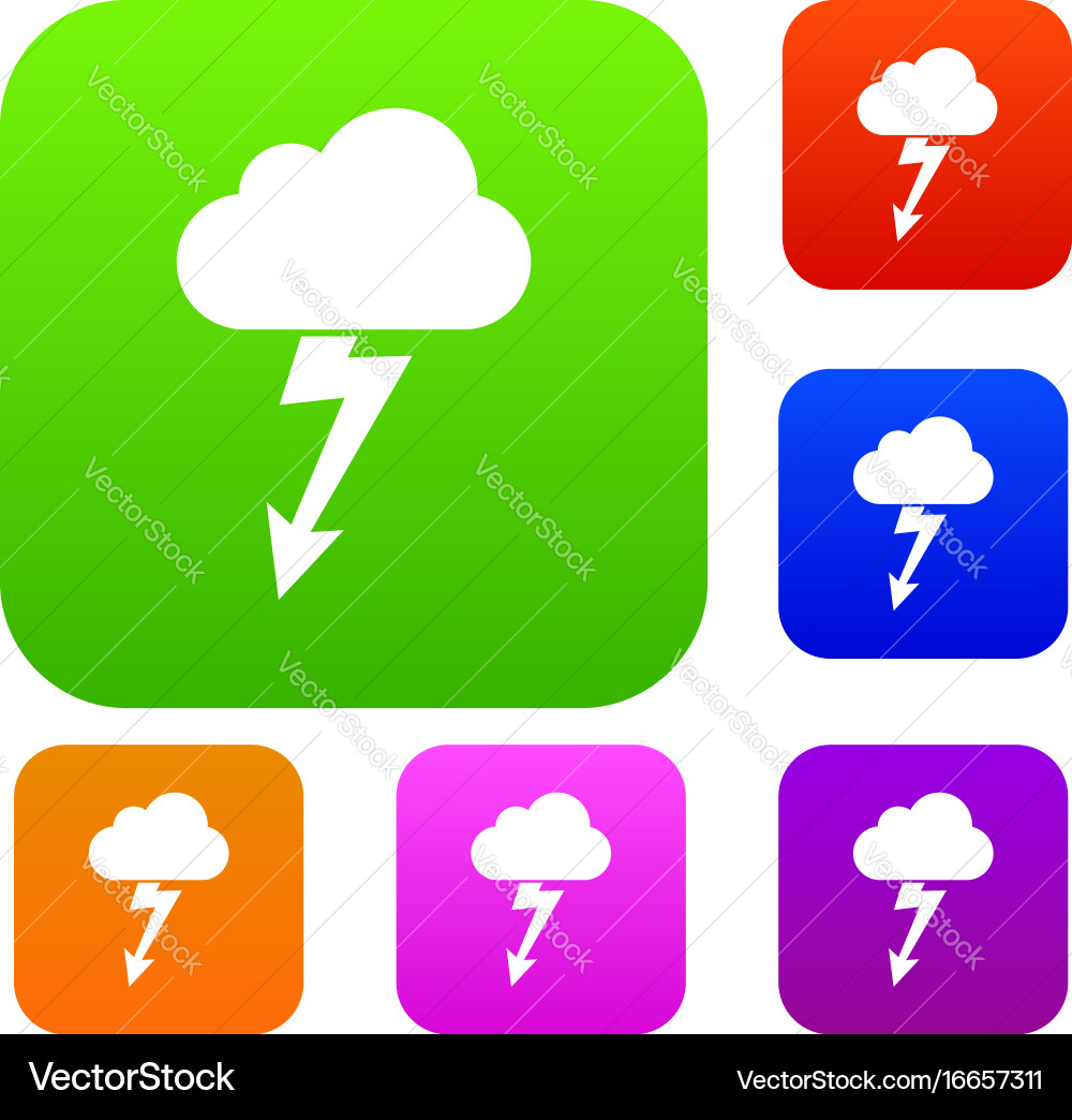 Cloud with lightning set collection Royalty Free Vector