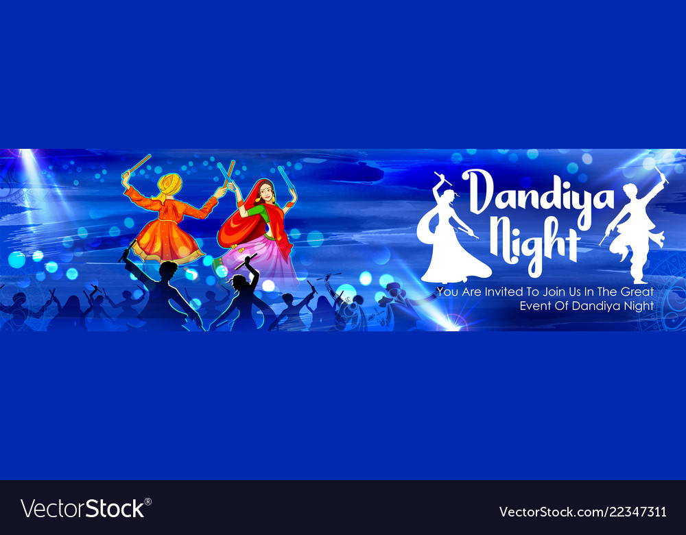 Couple playing dandiya in disco garba night poster vector image Couple playing dandiya in disco garba night poster