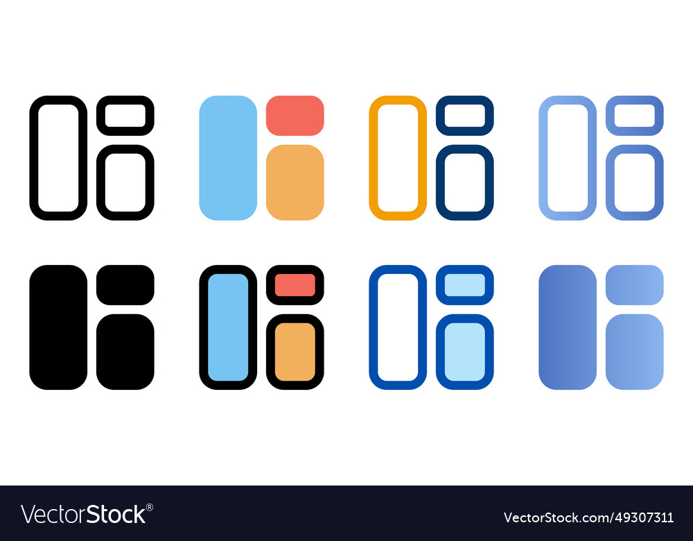 Grid icons in different style vector image Grid icons in different style