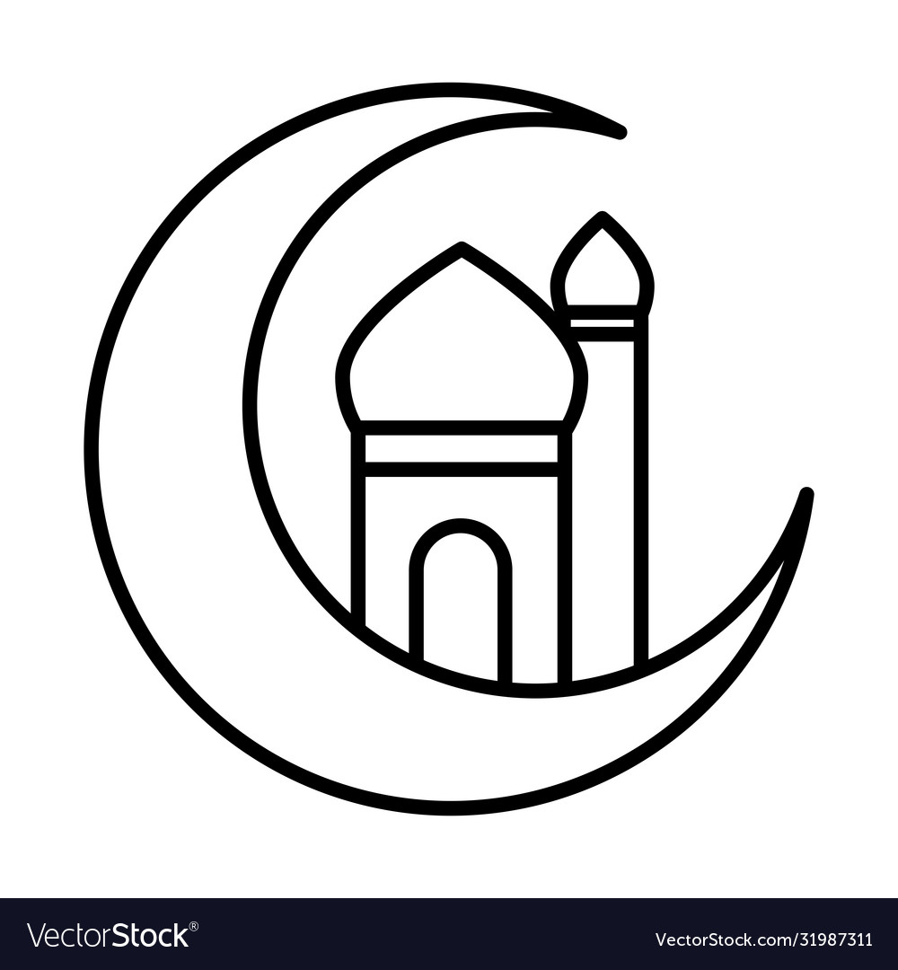 Half moon with temple eid mubarak islamic Vector Image