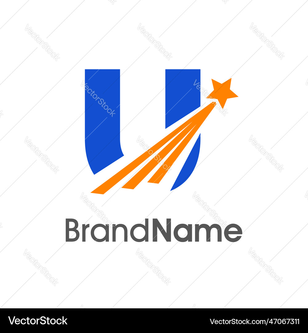Initial u flying star logo Royalty Free Vector Image