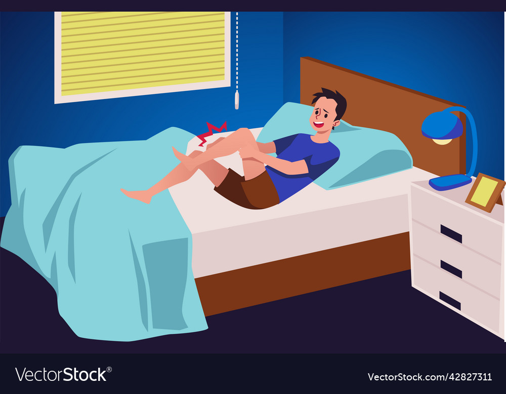 Man laying in bed in pain character suffering Vector Image