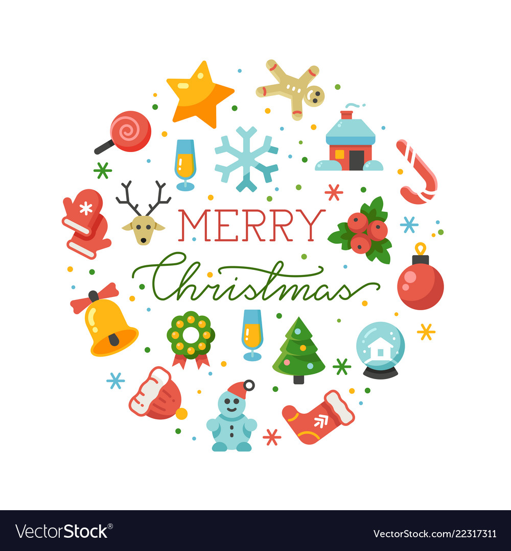 Download Merry christmas round banner template Royalty Free Vector