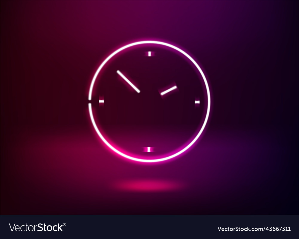 Neon clock icon 3d Royalty Free Vector Image VectorStock