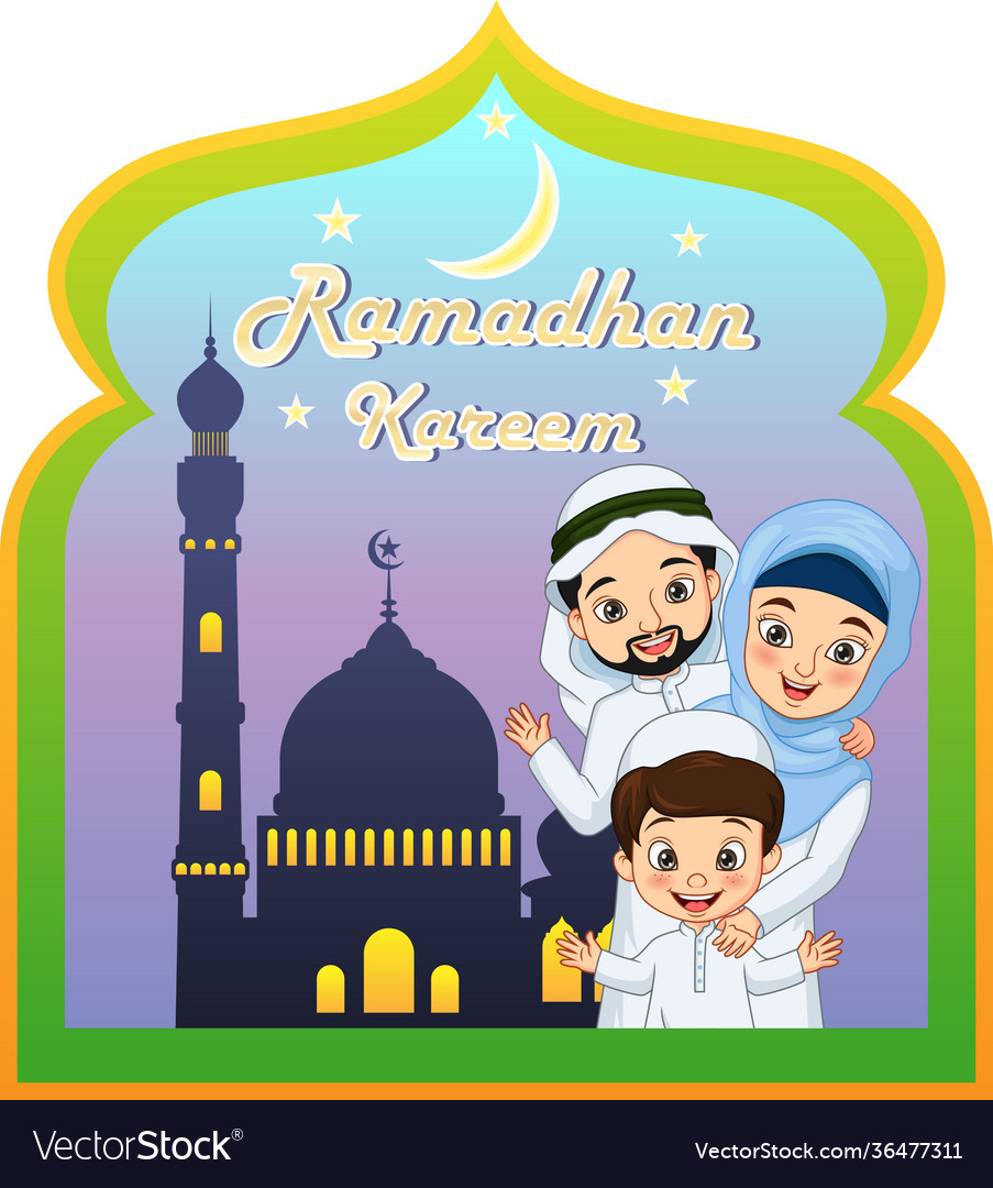 Ramadan kareem greeting card with family muslim ca