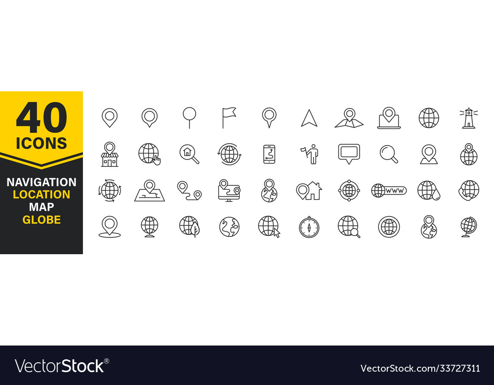 Set 40 Navigations- und Standortkarte Globus Web vector image Set 40 Navigations- und Standortkarte Globus Web