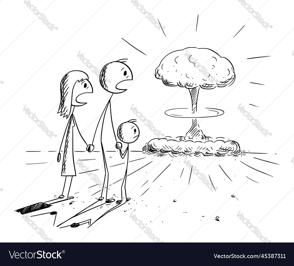 Shocked family and nuclear explosion cartoon Vector Image Shocked family and nuclear explosion cartoon Vector Image