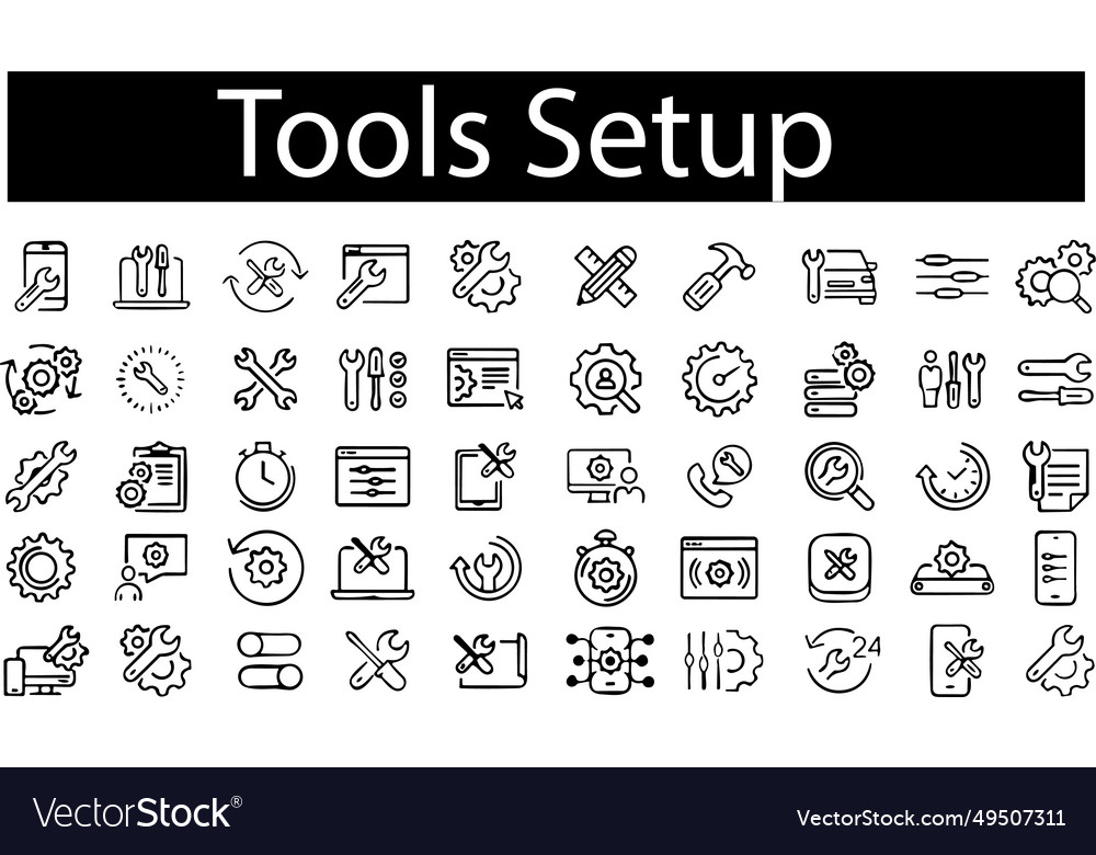 Tools setup line icons set setting