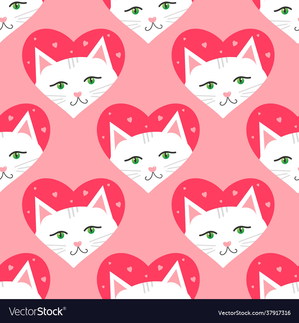 Cats In Pink Hearts Seamless Pattern Royalty Free Vector