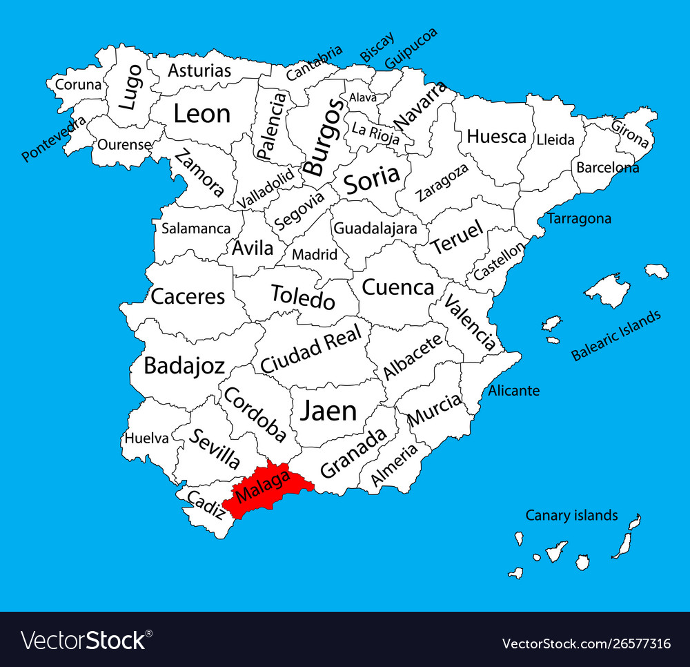 Tomar medicina Palmadita Perezoso Malaga map spain province administrative map Vector Image