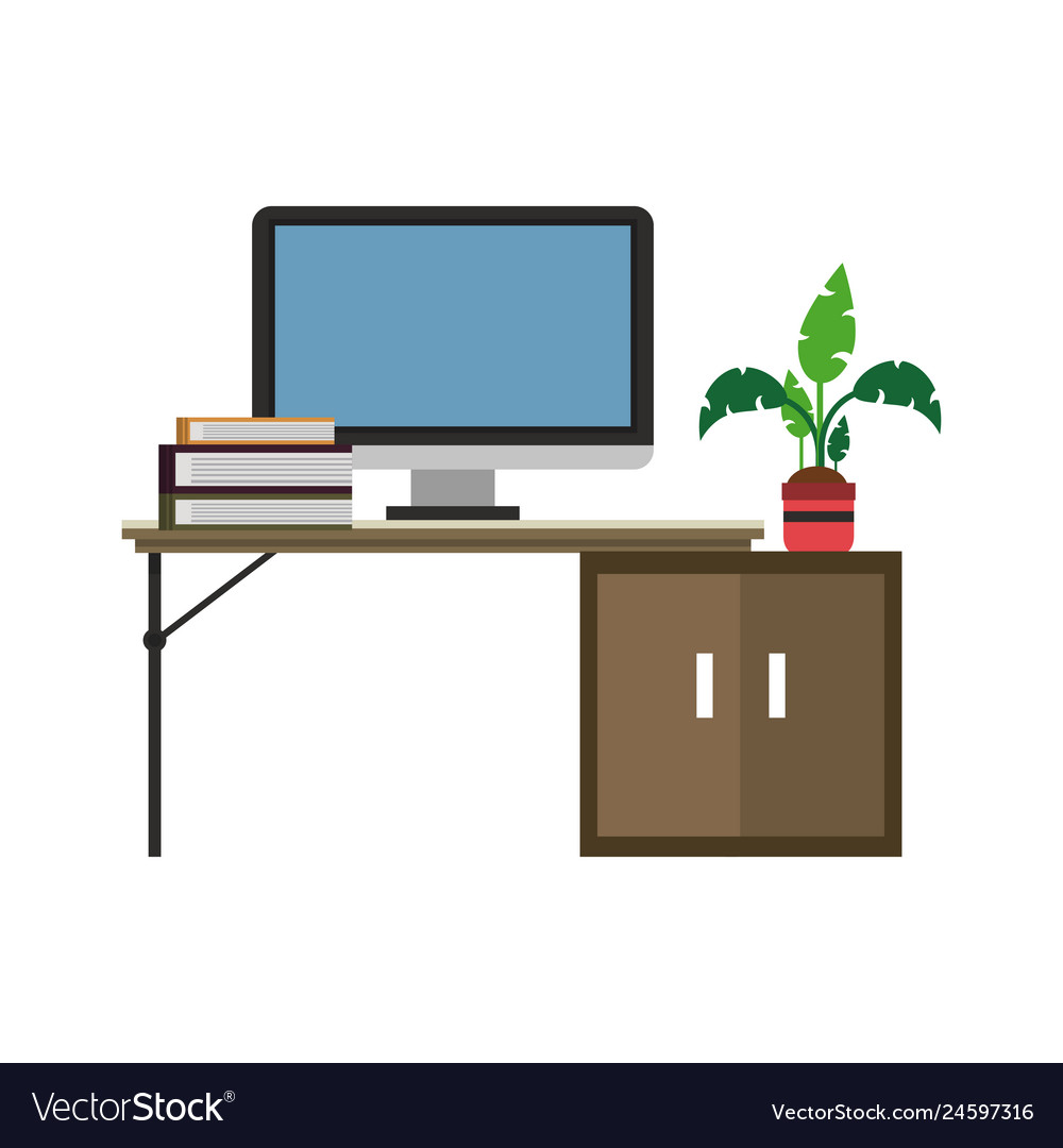 Office with computer Royalty Free Vector Image