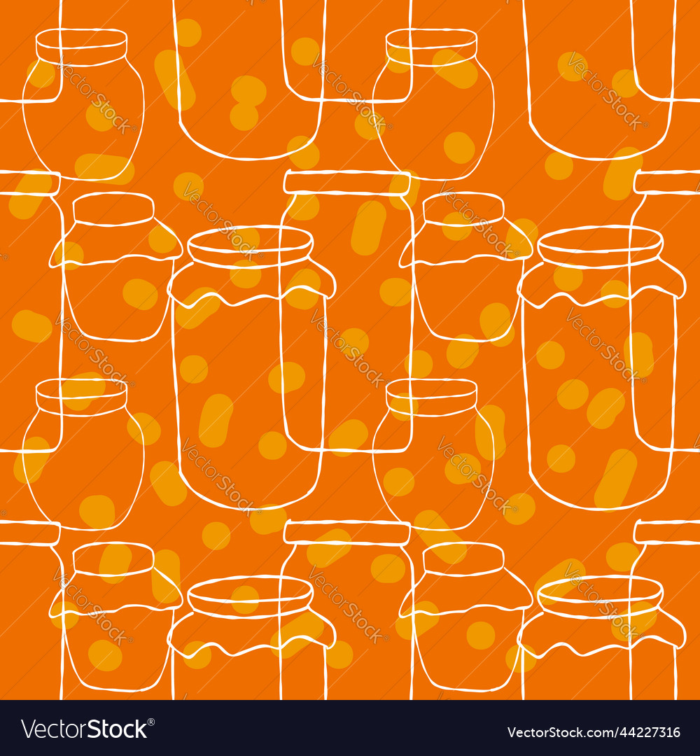 Seamless pattern with white line jars of jam