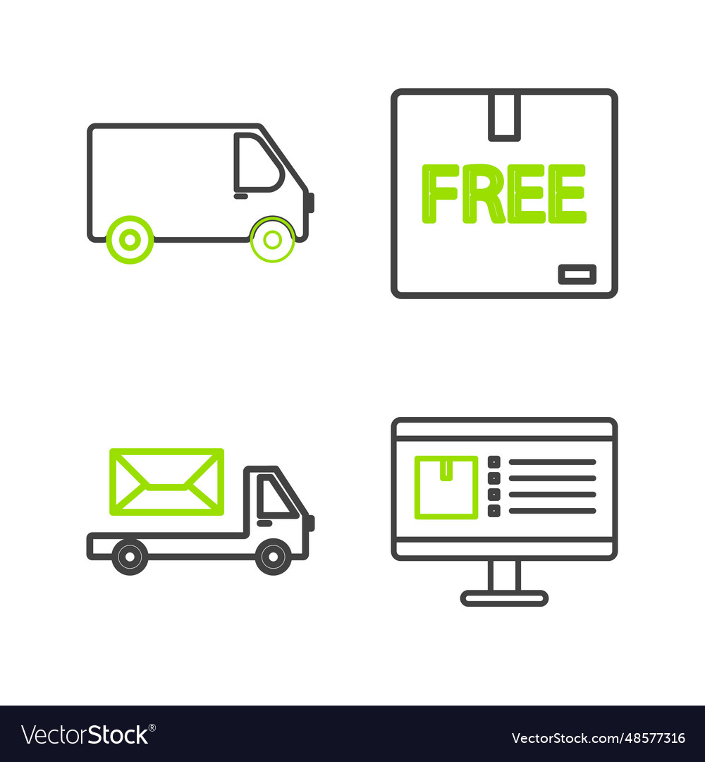 Set line computer monitor with app delivery vector image Set line computer monitor with app delivery