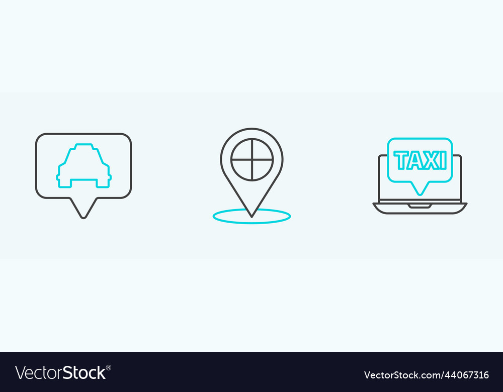 Set line laptop call taxi service map pointer vector image Set line laptop call taxi service map pointer
