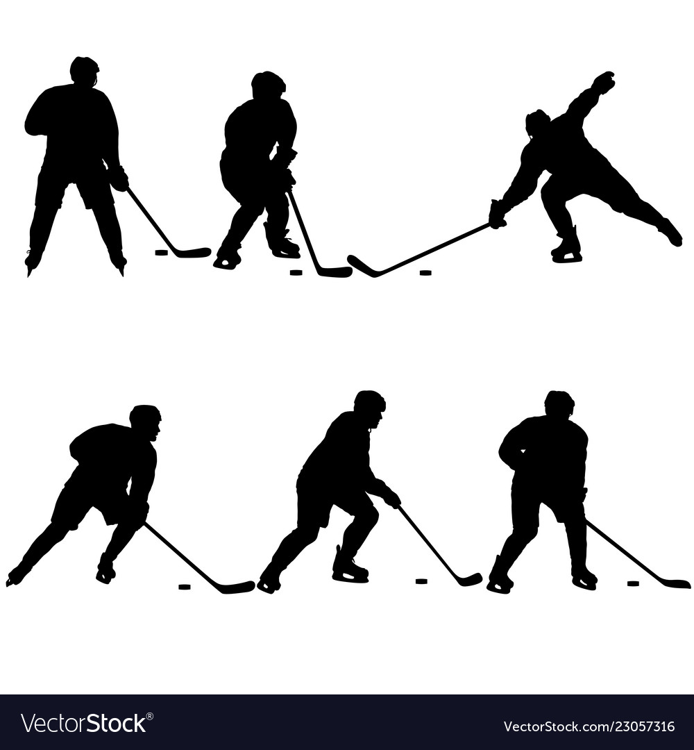 Set of silhouettes hockey player isolated