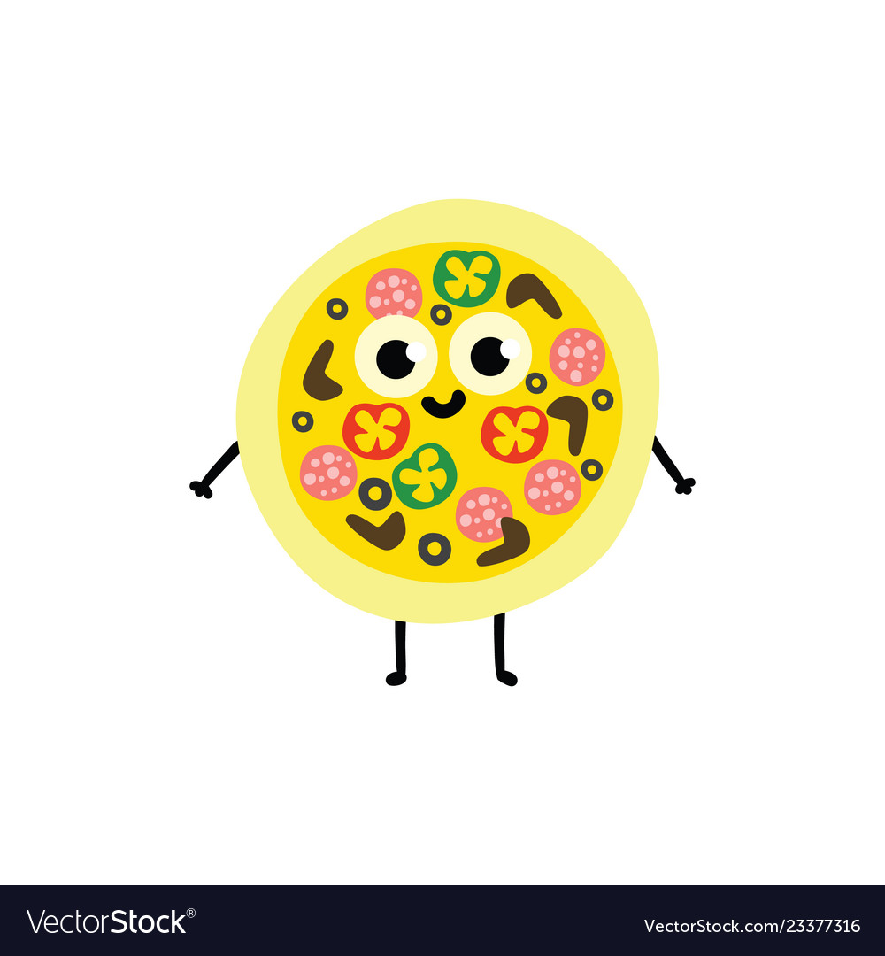 Cute happy smiling pizza friends Royalty Free Vector Image