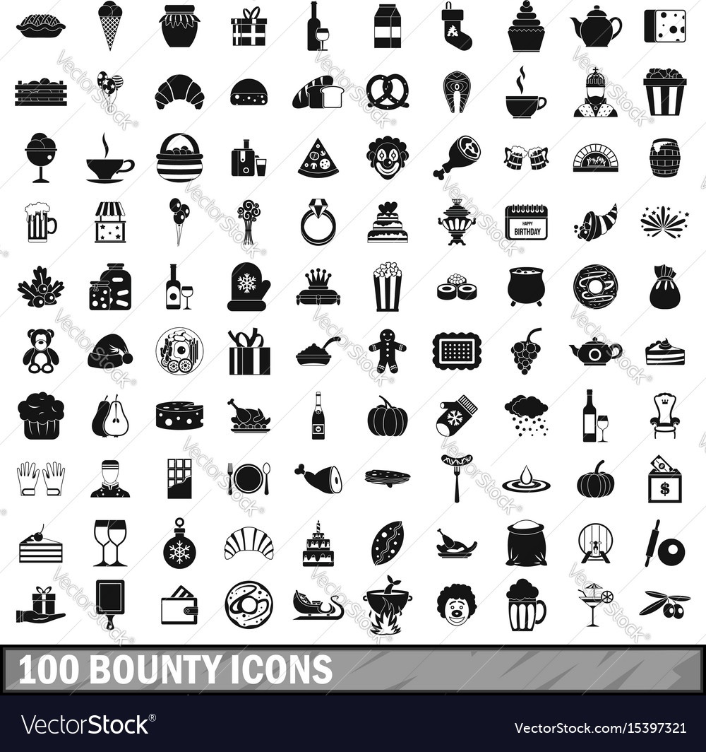 100 bounty icons set simple style Royalty Free Vector Image