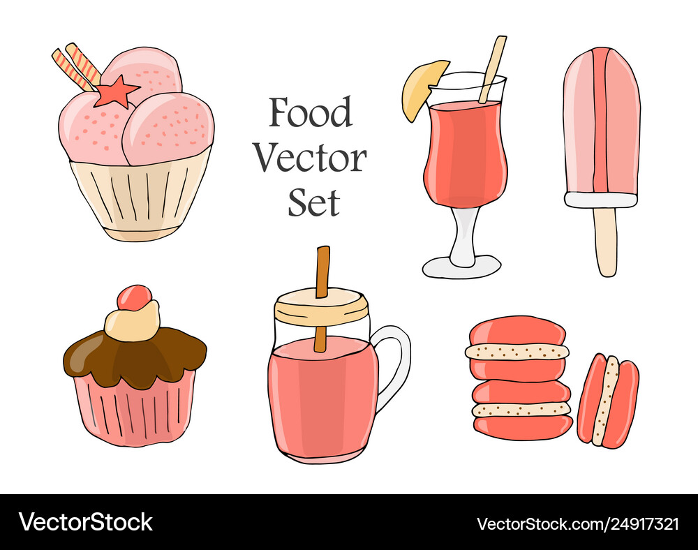 A set drinks pastries and sweets elements Vector Image