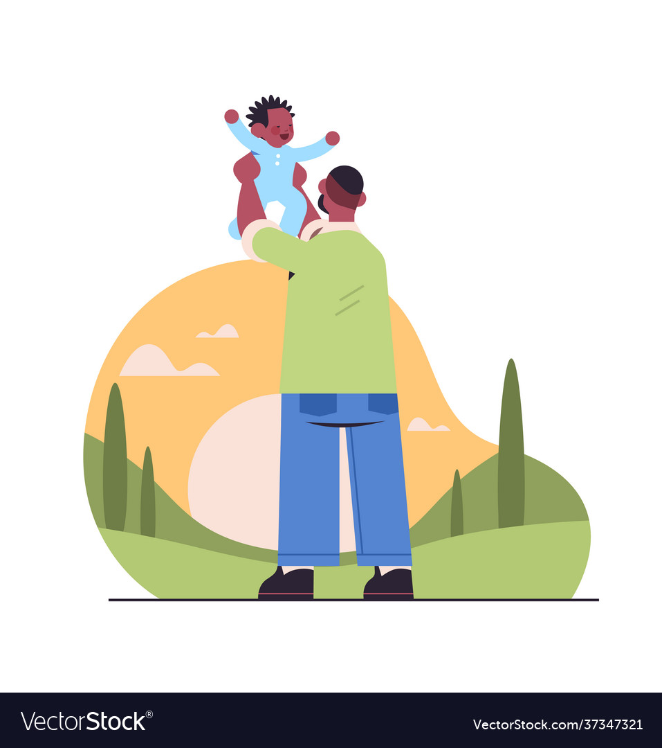 African american father holding little son Vector Image