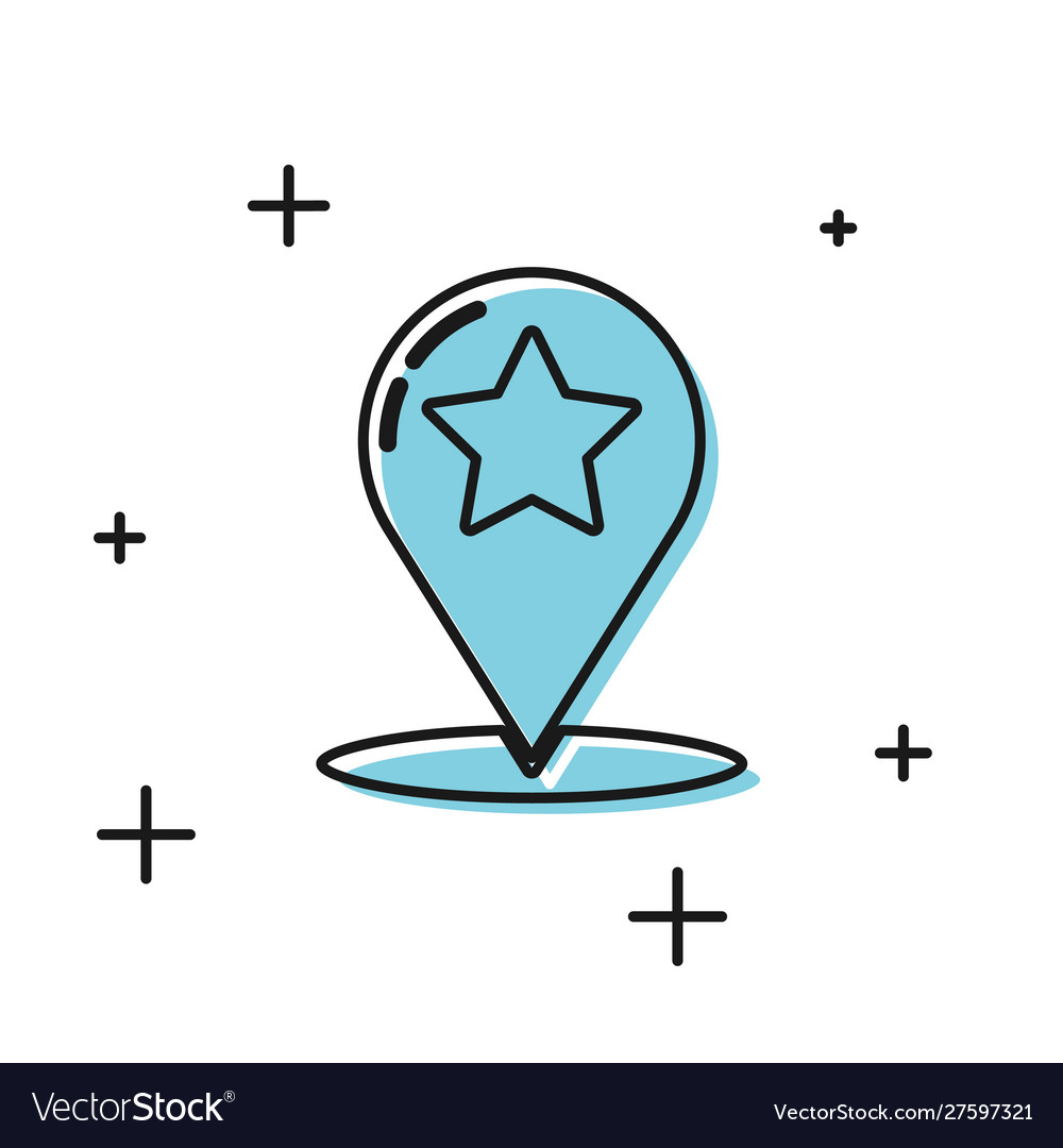 Black map pointer with star icon isolated on white vector image Black map pointer with star icon isolated on white