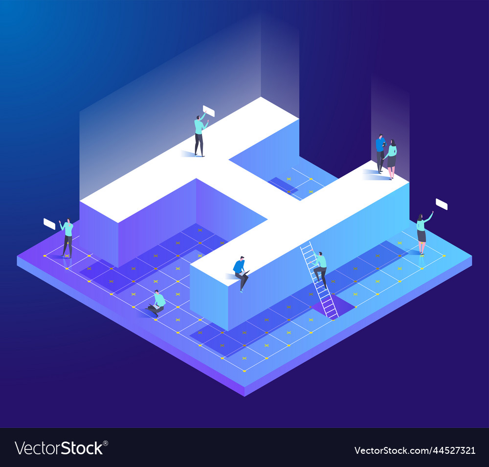 Isometrischer kreativer Schriftbrief h mit kleinen Menschen Vector Image Isometrischer kreativer Schriftbrief h mit kleinen Menschen