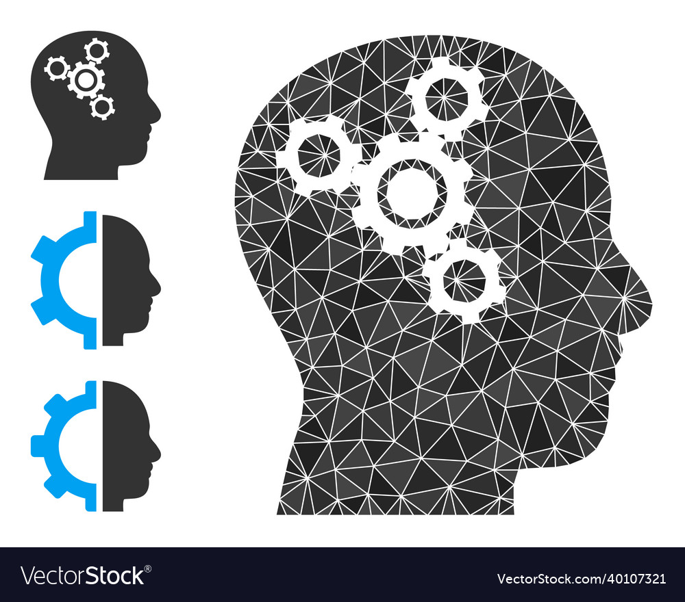 Polygonal brain mechanics icon with similar vector image Polygonal brain mechanics icon with similar