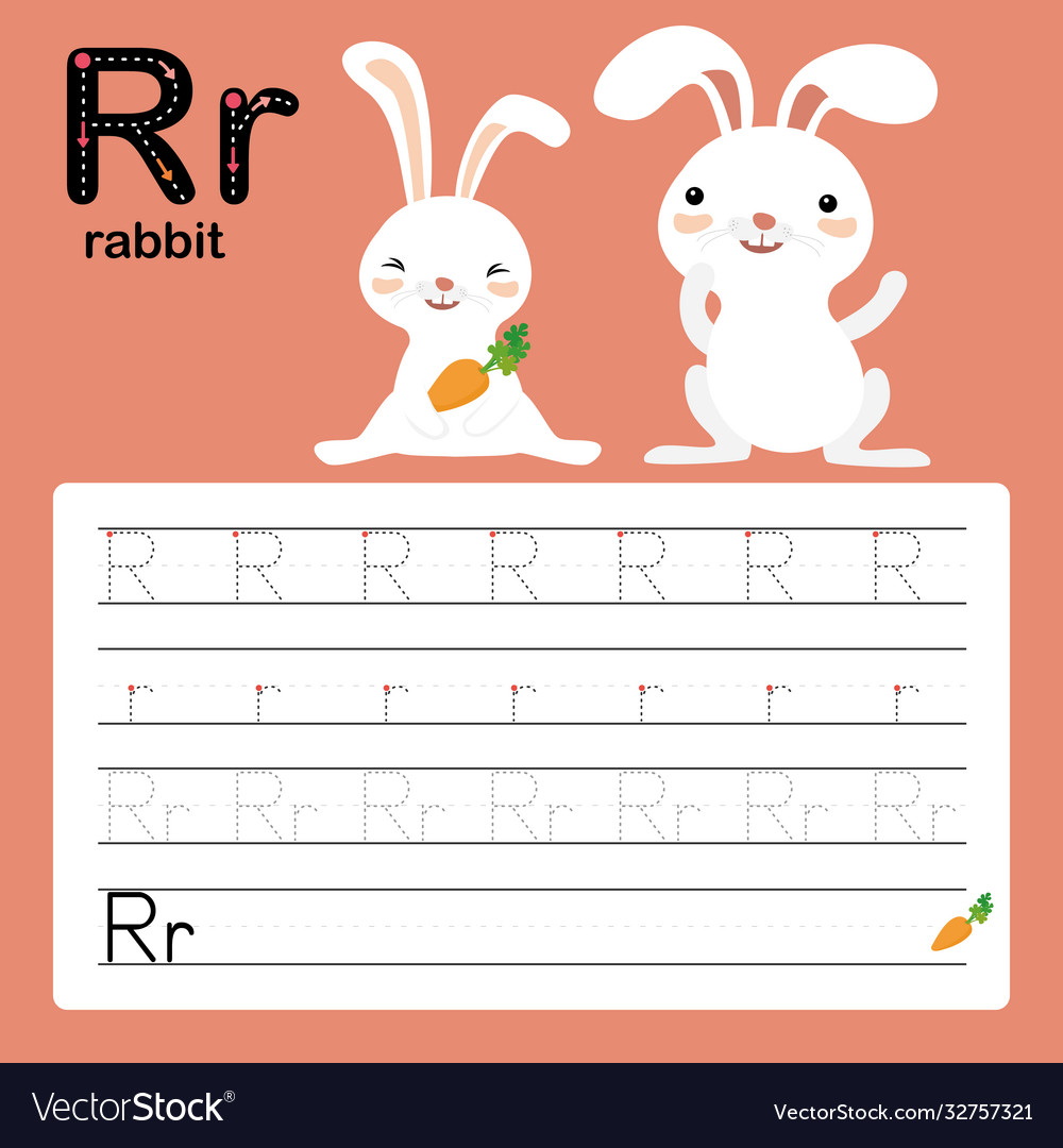 R rabbit alphabet basic writing skills Royalty Free Vector