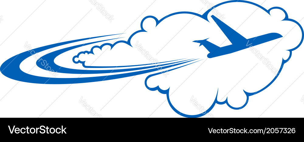 Airplane flying through clouds Royalty Free Vector Image