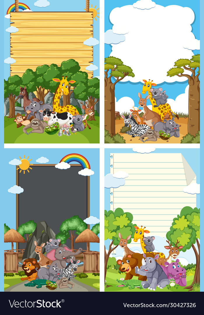 Border template design with many wild animals