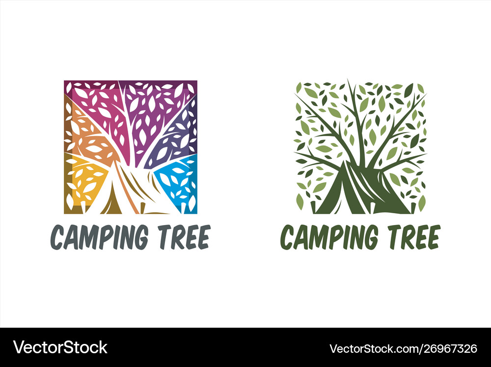 Camping tree square set 2 Royalty Free Vector Image