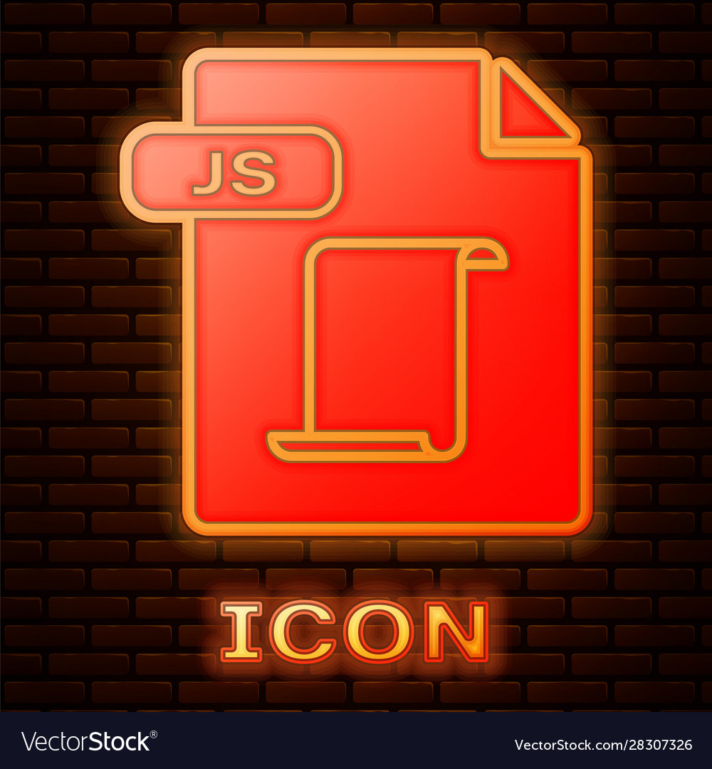 Glowing neon js file document download button vector image Glowing neon js file document download button