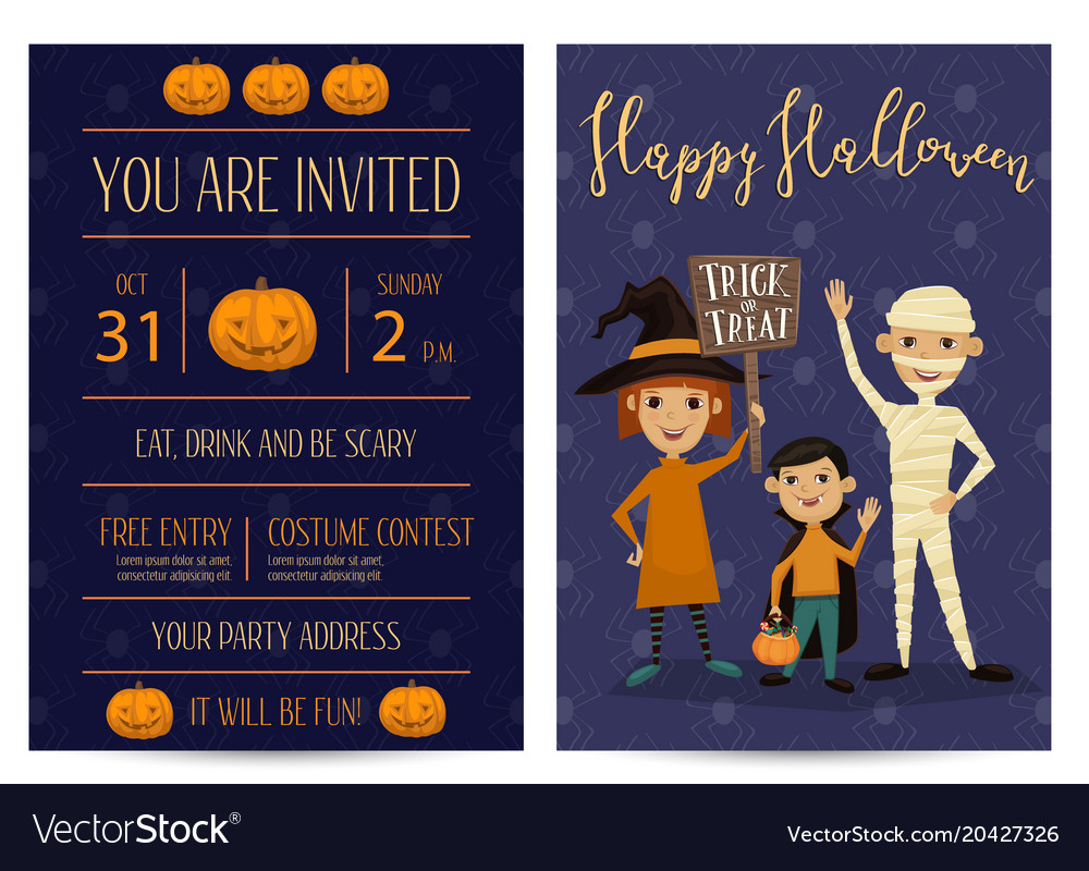 halloween party invitation design with kids vector image
