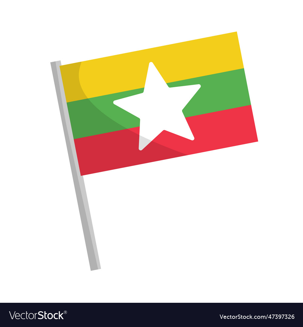 Myanmar flag icon with pole