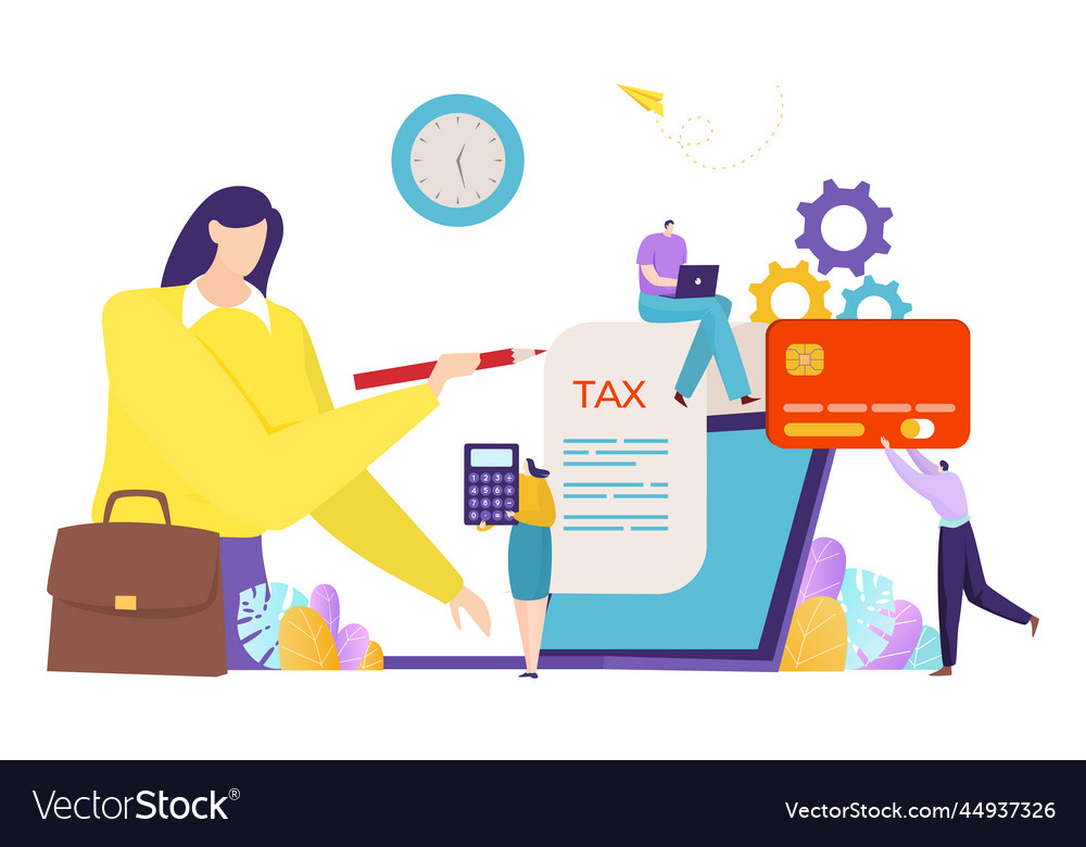 Online accounting service female tiny character vector image Online accounting service female tiny character