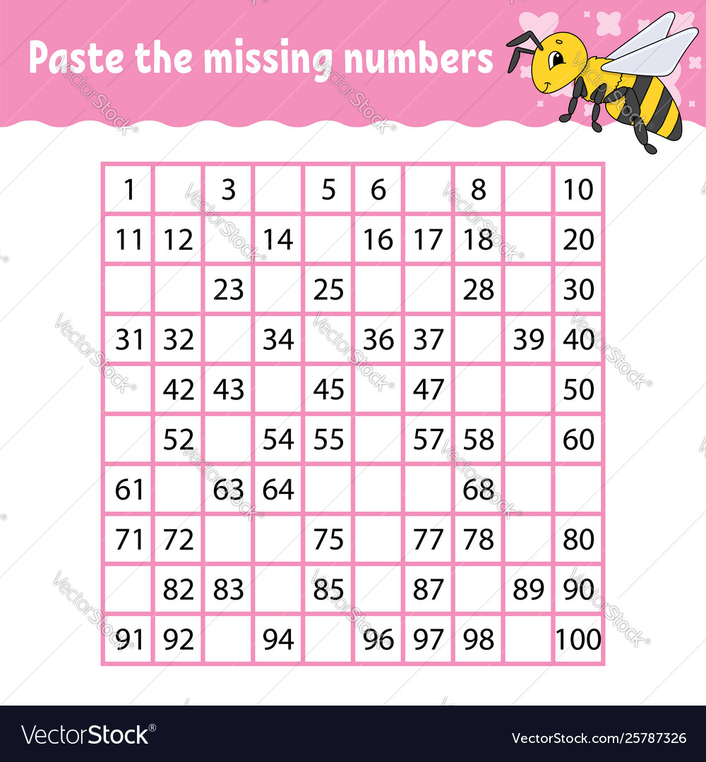 Paste missing numbers handwriting practice vector image Paste missing numbers handwriting practice