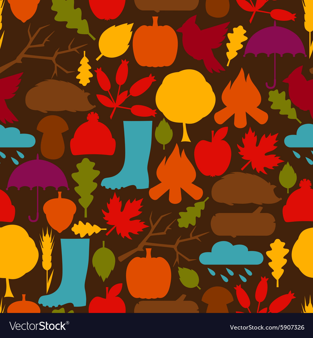 Seamless pattern with autumn icons and objects