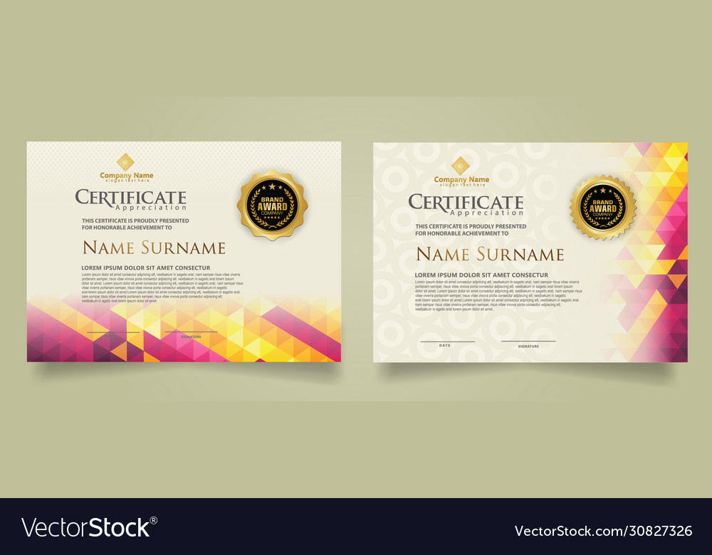 Set certificate template with triangle geometric vector image Set certificate template with triangle geometric