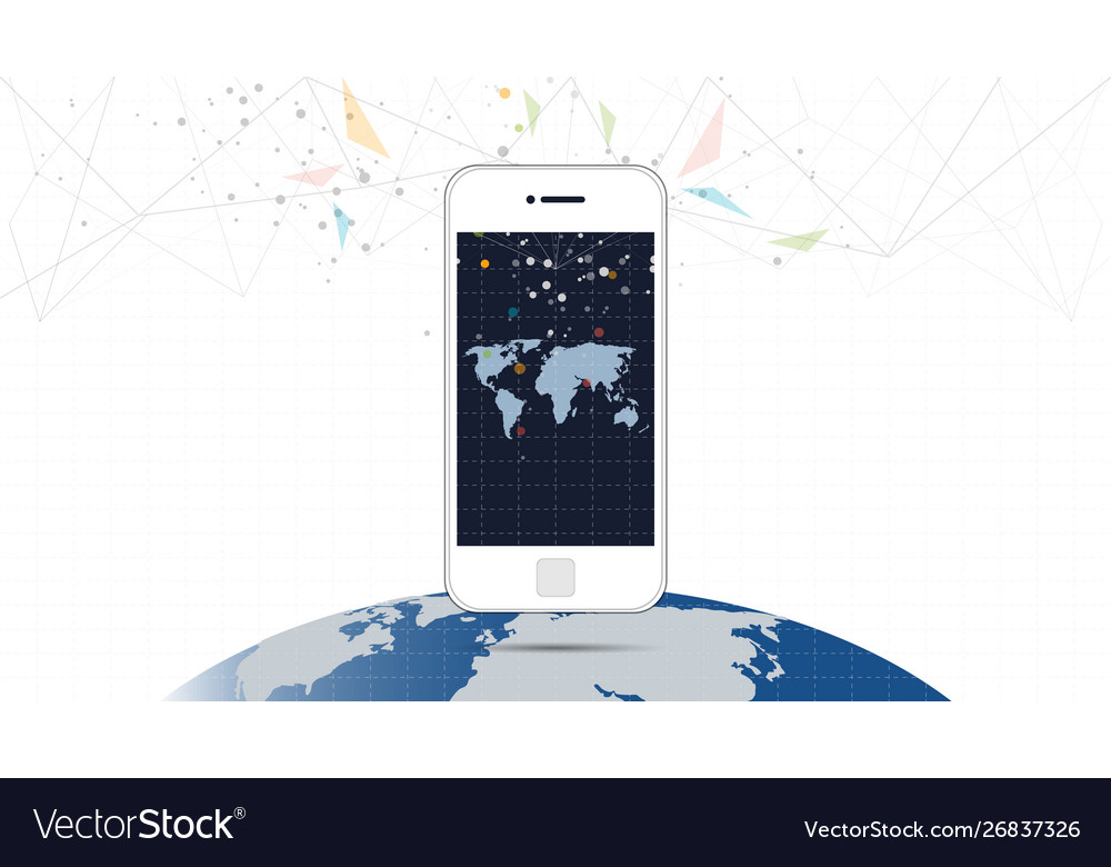 Smart phone screen with global network connection vector image Smart phone screen with global network connection