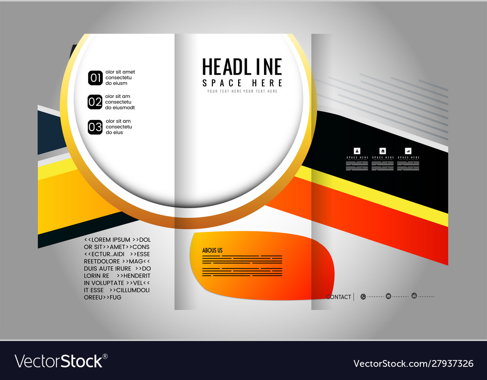 Template design red trifold brochure with strip