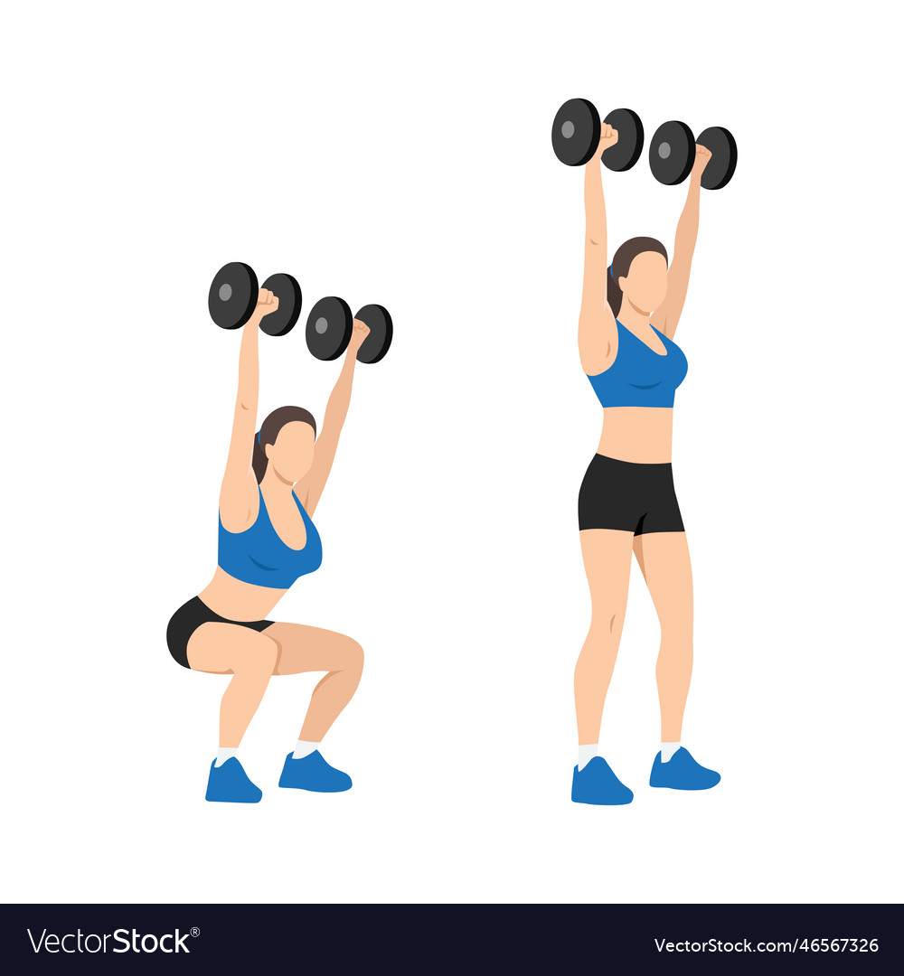 Woman doing dumbbell squat thrusters Royalty Free Vector