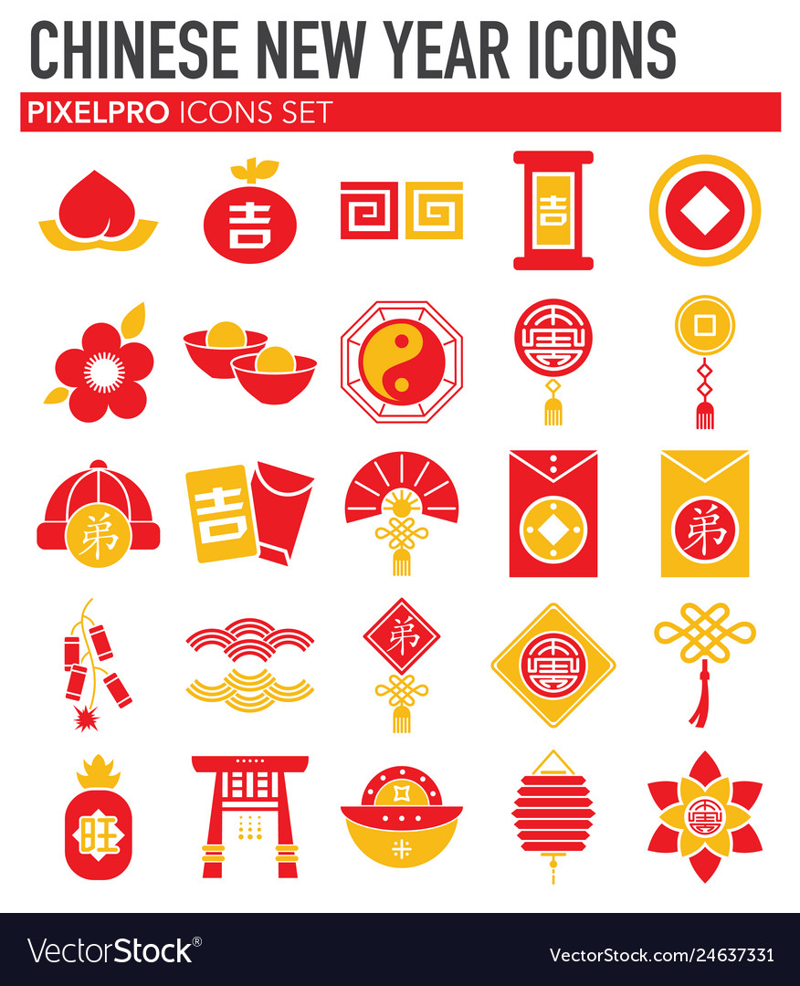 Chinese new year related icons set on white vector image Chinese new year related icons set on white