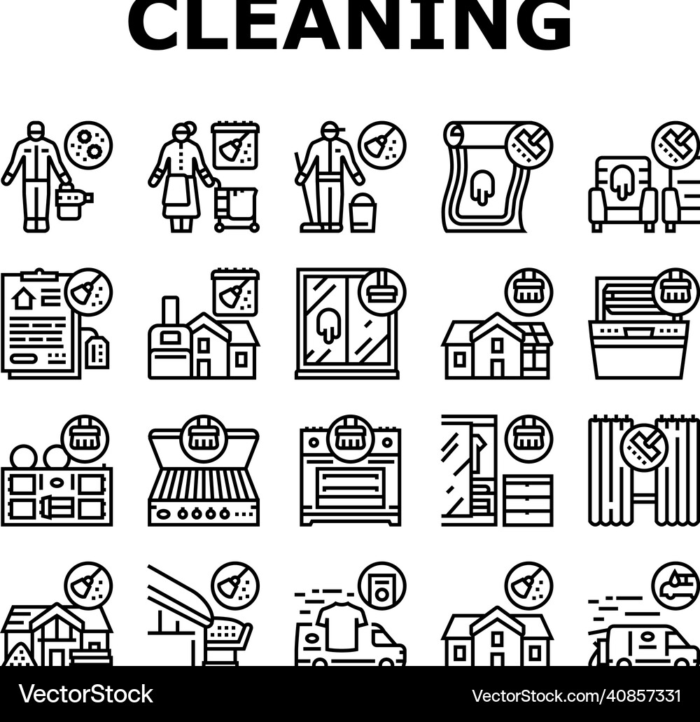 Cleaning Building And Equipment Icons Set Vector Image