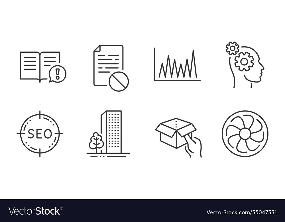 Fan engine line graph and hold box icons set Vector Image Fan engine line graph and hold box icons set